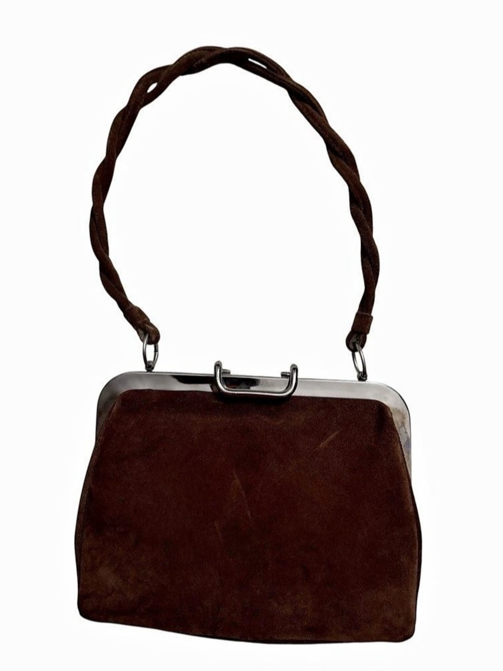 Vtg 70’s Ruth Saltz Brown Suede Frame Clutch Bag with Strap
